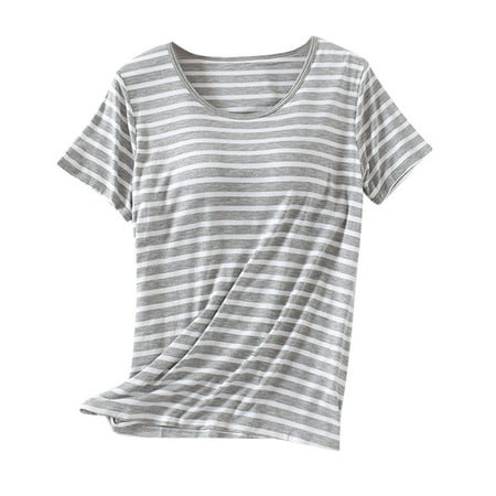 Gray Ladies Seamless Warm Striped Wireless Basic Lingeries Underwear Pajamas PJ for Juniors Short Sleeve Rayon Fall Winter PJ 2025 Clothing Regular Fit L