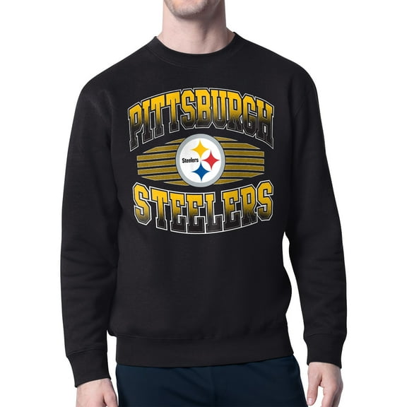 Men's Starter Black Pittsburgh Steelers Team Grit Graphic Fleece Pullover Sweatshirt