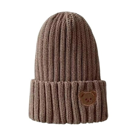 

Miarnea Cartoon Bear Embroidery Kids Delight: Solid Color Elegance Stretchy Comfort Thicker Ears Protection Woolen Yarn Cap for Autumn Winter