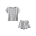 thumbnail image 2 of Gibobby camisones y camisones para mujer Conjunto de ropa de dormir con camiseta de manga corta con volantes y pantalones cortos casuales para mujer (Gris, S), 2 of 5