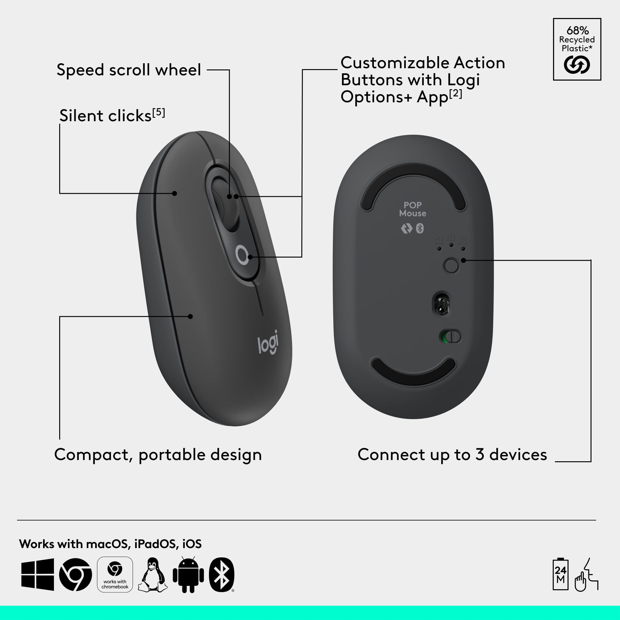 Logitech ICON COMBO, Bluetooth keyboard and mouse combo, comfortable typing, programmable keys and buttons - Graphite