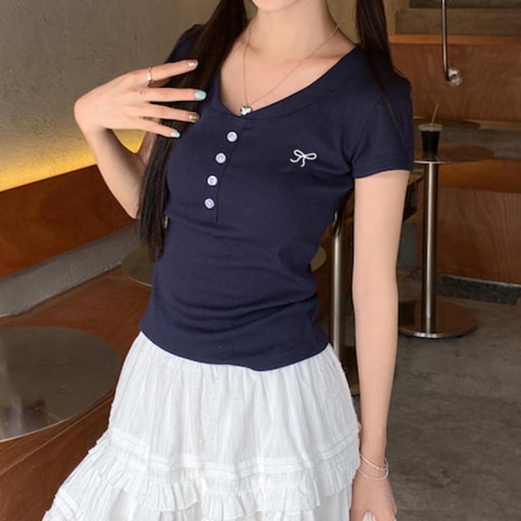 ATENAR Womens Shirts Soft Lightweight Shirts for Women Loose Tee Dark Blue S