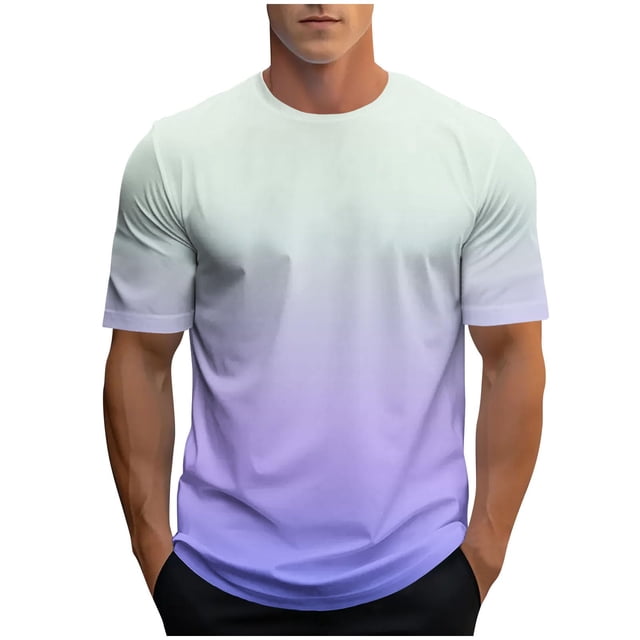 Gradient Print Short Sleeve Tee with Crew Neck for Everyday Casual Wear - Modern Gradient Design for Daily Use