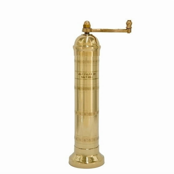 Alexander Home Greek Salt Mill, 9 Inch Tall, Manual Grinder, Brass