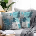 thumbnail image 2 of Teal Grey Throw Pillow Covers 16x16 Inch Set of 2, Abstract Art Oil Painting Modern Geometric Waterproof Outdoor Pillow Covers, Decorative Cushion Pillowcases for Couch, Sofa, Bed, Garden, Patio, 2 of 9
