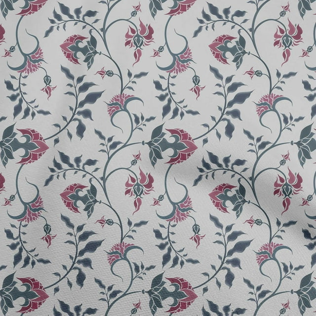 oneOone Viscose Chiffon Pink Fabric Jacobean Floral Craft Projects Decor Fabric Printed By The Yard 42 Inch Wide
