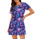 thumbnail image 1 of Easygdp Blue Skull Rose Camisón de manga corta para mujer, informal, estampado, 1 of 6