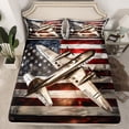 thumbnail image 2 of Manfei Retro American Flag Twin Sheet Sets,Cartoon 3D Aircraft Airplane Twin Fitted Sheet,White Gray Red Flat Sheet For Girl Boy,Breathable Home Decor,3-Piece, 2 of 7