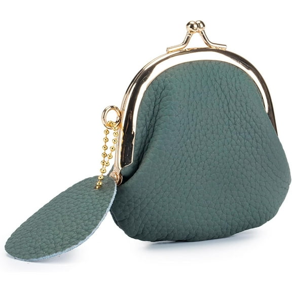 Women’s Small Coin Purse, Vintage PU Leather Change Purse, Coin Bag with Kiss Lock, Mini Coin Purse for Women (Almond Green)
