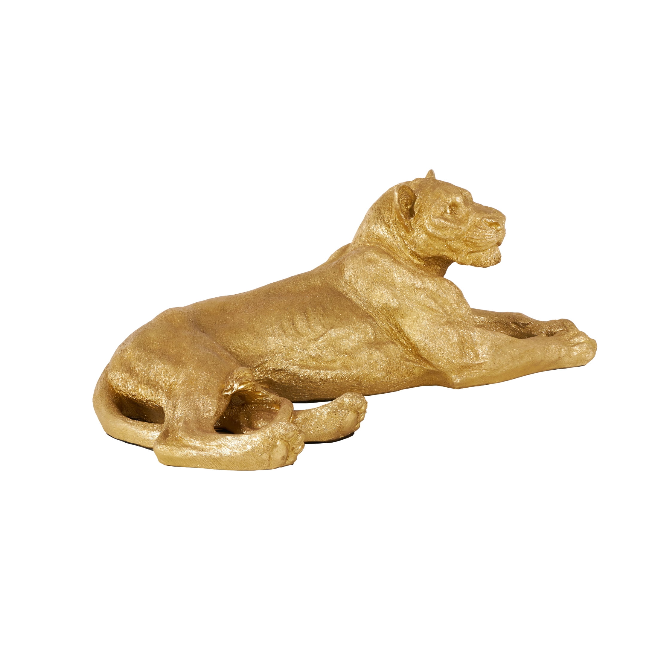 44" x 16" Gold Resin Laying Leopard Sculpture, by DecMode