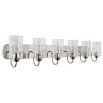 Kira Home Armada II 48" 6-Light Over Mirror / Bathroom Light, Hammered Glass Shades, Curved Arms, Brushed Nickel