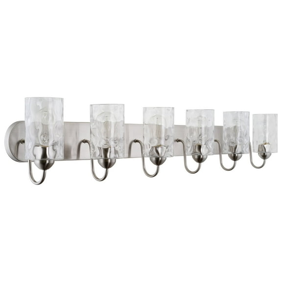 Kira Home Armada II 48" 6-Light Over Mirror / Bathroom Light, Hammered Glass Shades, Curved Arms, Brushed Nickel