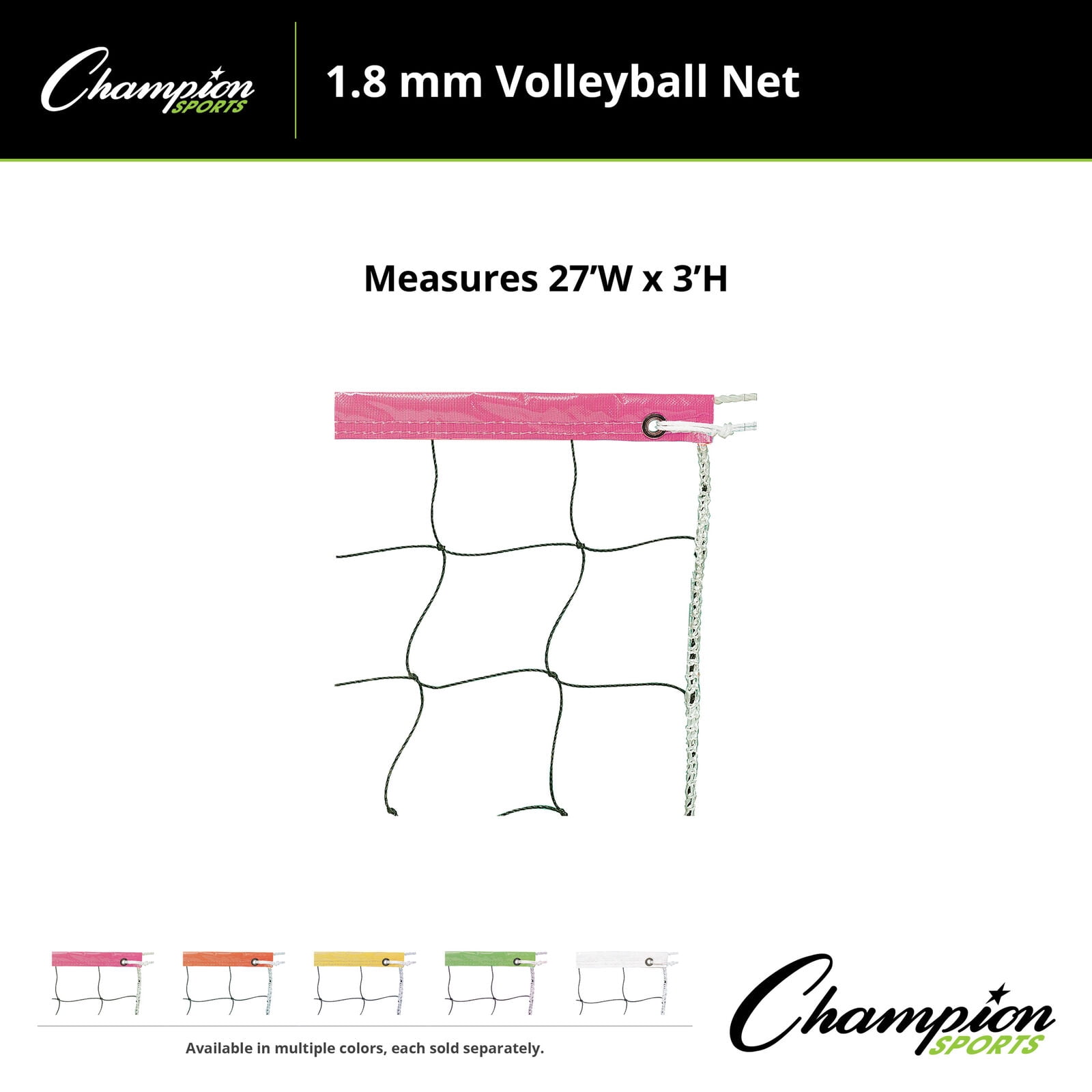 Champion Sports Vinyl Volleyball Nets White 32 ft x 3 ft x 4 in Sq Mesh for Beach, Indoor, and Outdoor