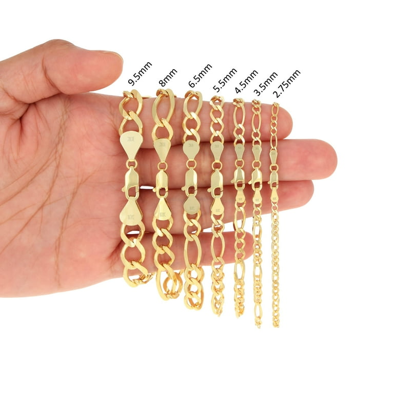 Nuragold 10K Real Yellow Gold Solid Figaro Link Chain Bracelet 7