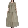 thumbnail image 2 of BEFOKA Robe pour Femme Grande Taille, Liquidation de Robes d'Été pour Femmes, Jupe de Complet Ample et Décontractée d'Été pour Femme à Couleur Unie, Manches Mi-Longues, Col Rond, 2 of 5