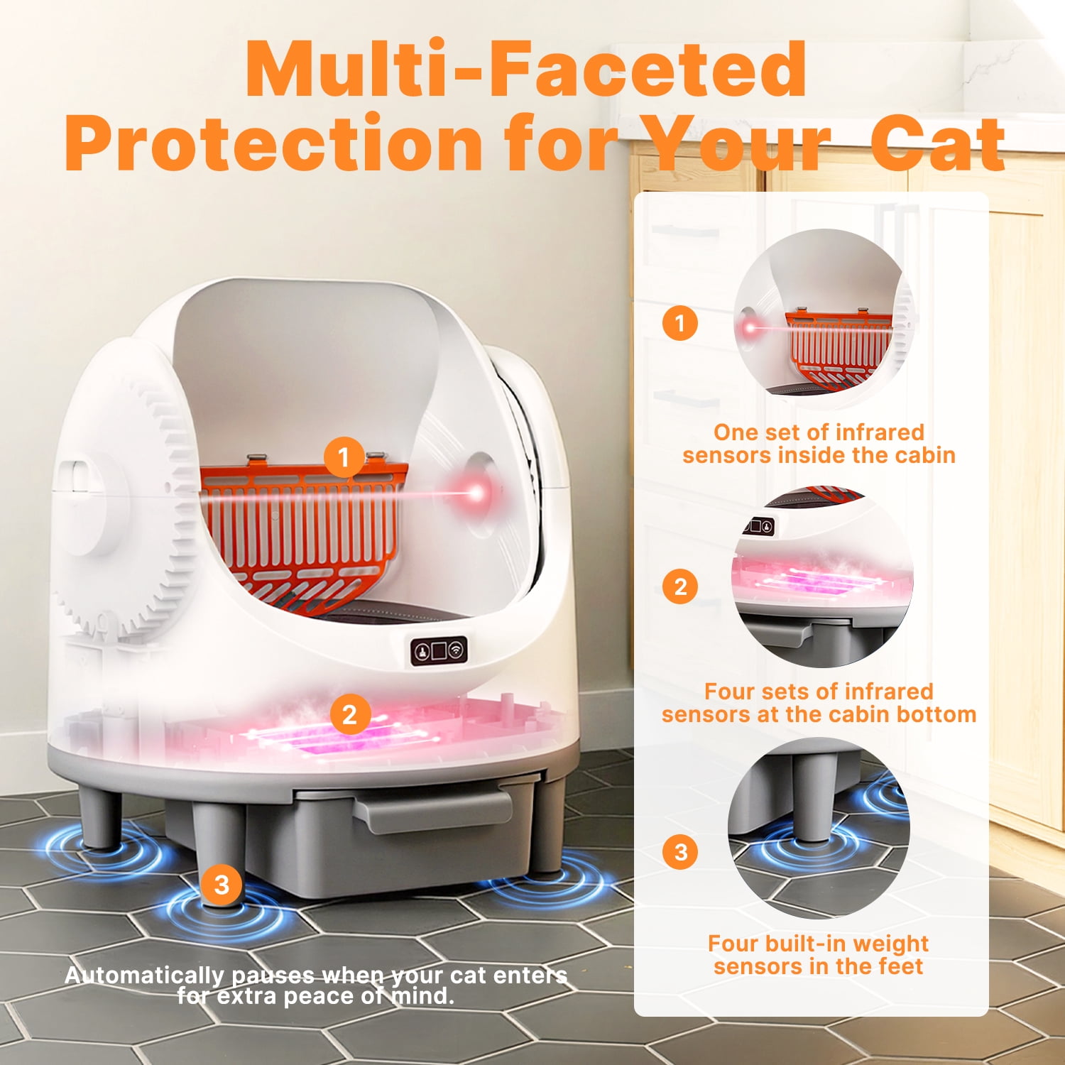 Self Cleaning Cat Litter Box, Open-Top Large Automatic Cat Litter Box with APP Control, Odor-Free Waste Disposal, White