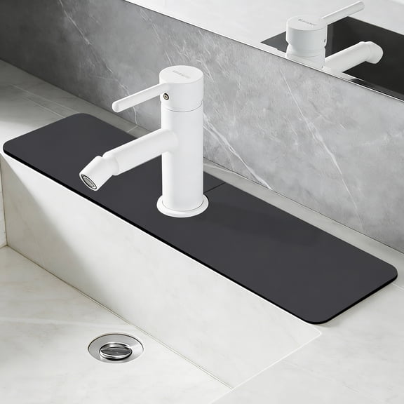 Gray Diatomite Faucet Mat, Stone Splash Guard 3.9 x 15.7 in, Modern Minimalist, Anti-Slip, Water Absorbent, Kitchen Sink Protector
