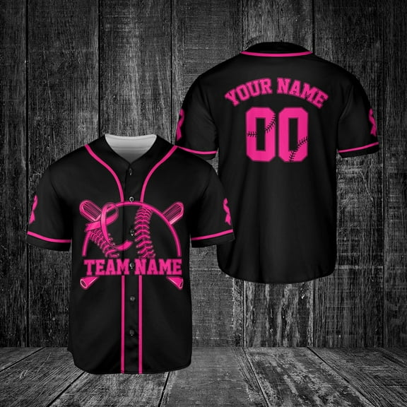 Custom Name Number Team Name Breast Cancer Baseball Jersey, Breast Cancer Survivor Pride shirt for women men (Black, S)
