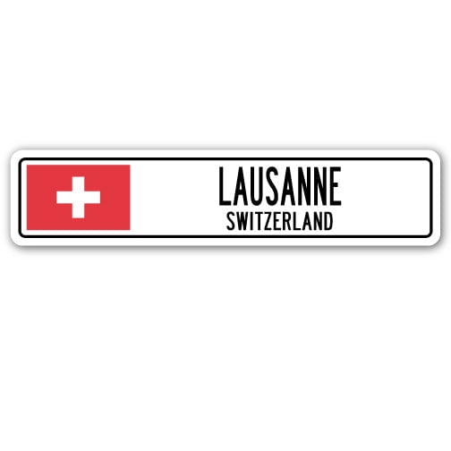 LAUSANNE SWITZERLAND Street Sign Swiss flag city country road wall gift