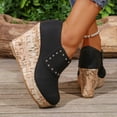 thumbnail image 5 of Rokment Studded Platform Wedge Dress Ankle Boots for Women Ladies 2026 Spring Fall Fashion Leather Wooden Chunky High Heels Combat Short Booties Black Size 6, 5 of 7