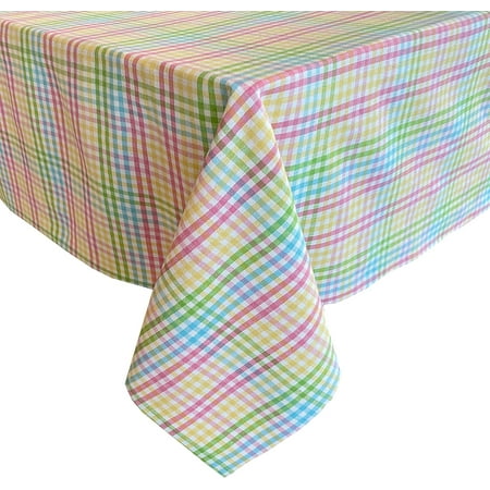 

Home Bargains Plus Easter Candy Weave Plaid Cotton Fabric Tablecloth Easter Pastel Multi Gingham Checkered Plaid Woven Spring Tablecloth 52” x 52” Square