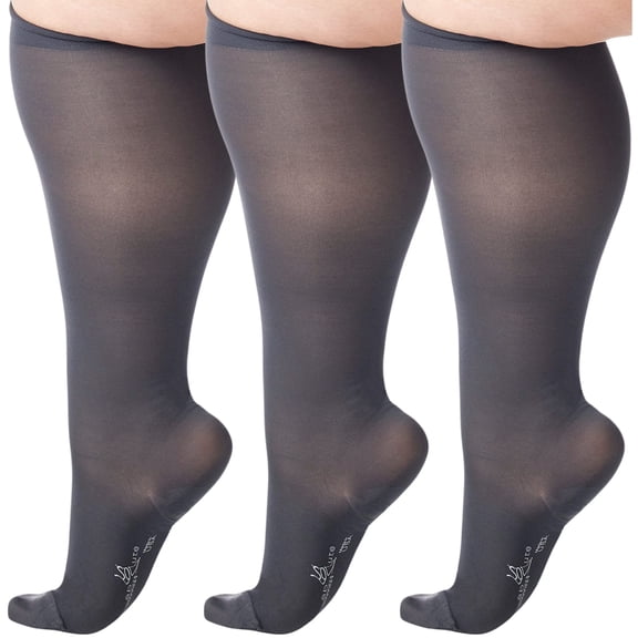 (3 Pairs) Wide Calf Womens Graduated Support Knee High 20-30mmHg Black,4XL