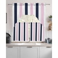 thumbnail image 2 of Pink Navy Blue Striped Kitchen Curtains Sets 36 Inch Length with Valance, Farmhouse Stripe Art Swag Valances and Tiers Curtain Set Drapes Swag Curtains for Living Room, Bathroom, Bedroom, Cafe, 2 of 6