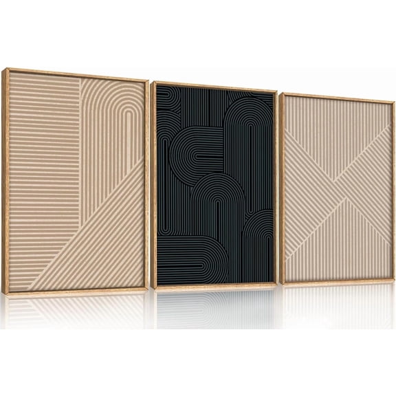 Large Neutral Minimalist Line Framed Canvas Wall Art Set,Brown Textured Wall Decor,Modern Abstract Boho Art Painting Painting for Living Room,Bedroom,Dining Room,Office -16"x24"x3