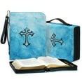thumbnail image 4 of ZUXONGSY Blue Cross Print PU Leather Bible Cover Case for Women Men Lightweight Bible Book Carrying Case with Detachable Wristlet Strap Church Bag for Religious Christian Art Gifts, XL, 4 of 7