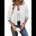 thumbnail image 3 of Chaquetas de Larga para Mujer, Tops, Chaqueta con Cremallera y Ribete de Rayas S, 3 of 9