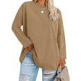 thumbnail image 2 of T-Shirts for Women,Summer Clothes,Women's Oversized-Neck Long Sleeved Solid Color Summer Base T-Shirt, 2 of 5
