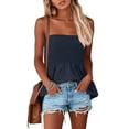 thumbnail image 6 of Prdecexlu Tube Tops for Women Plus Size Strapless Smocked Ruffled Cute Off the Shoulder Tank Tops Sleeveless Holiday Shirts Casual Backless Flare Hem Summer Blouses Navy XL, 6 of 6