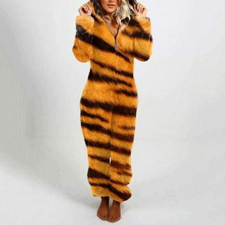 

Women Long Sleeve Hooded Jumpsuit Pajamas Casual Winter Warm Rompe Sleepwear