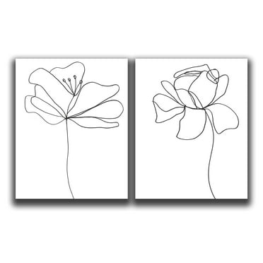 K&L Design Co: Line Art Wall Decor - 8x10" Wall Art Unframed Set of 2 - Flower