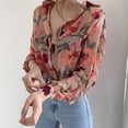 thumbnail image 1 of ICHUANYI Liquidación Moda Mujer Gasa Manga Larga Puff Impreso Cuello En V Camisas con Botones para Mujer ICHUANYI WER202308231138, 1 of 9