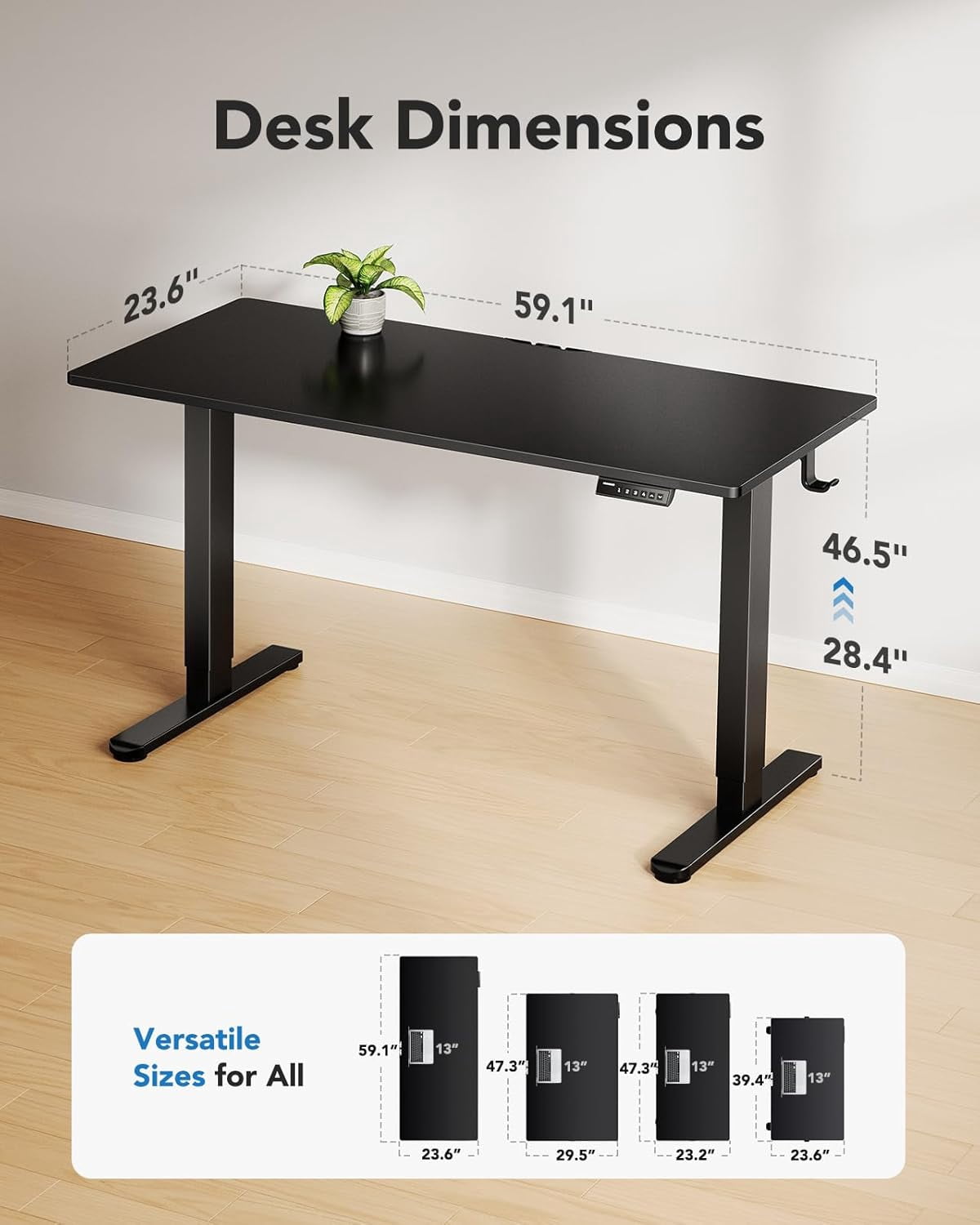 Kyspho 60" x 24" One Piece Electric Standing Desk, Height Adjustable Computer Desk with 4 Height Memory Settings, Sit Stand up Desk for Home Office, Black