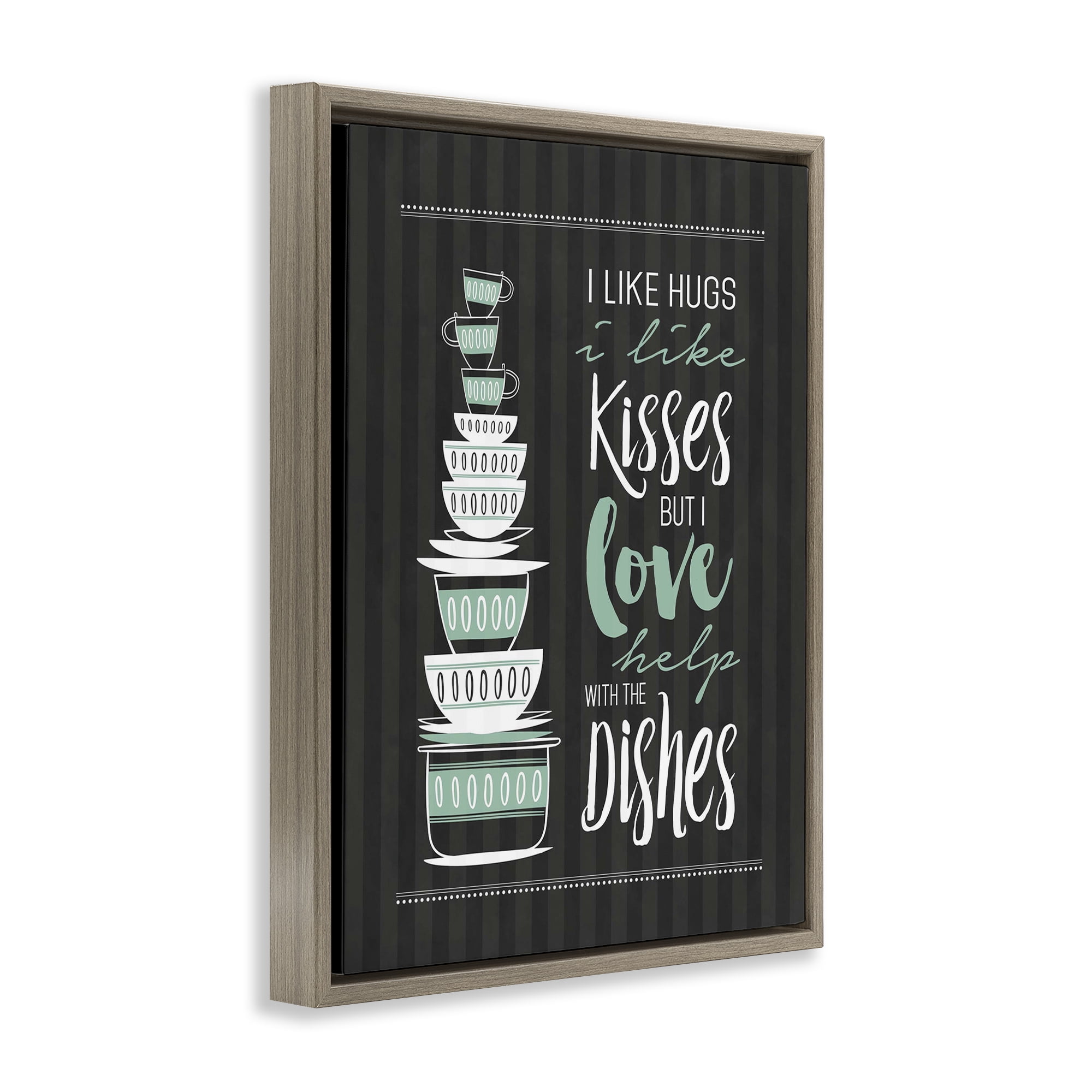 Love Help With Dishes Brown Framed Floater Canvas Wall Art, design by Lettered and Lined