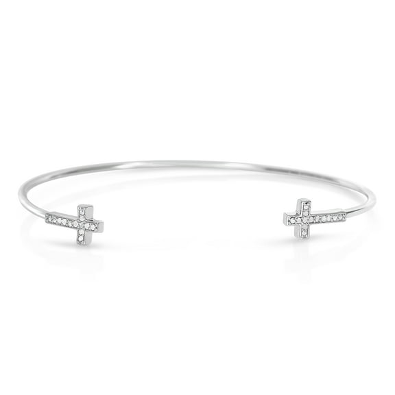 Natalia Drake 1/10 Cttw Diamond Cross or Star Bangle in Rhodium Plated Sterling Silver (Color I-J/Clarity I2-I3)