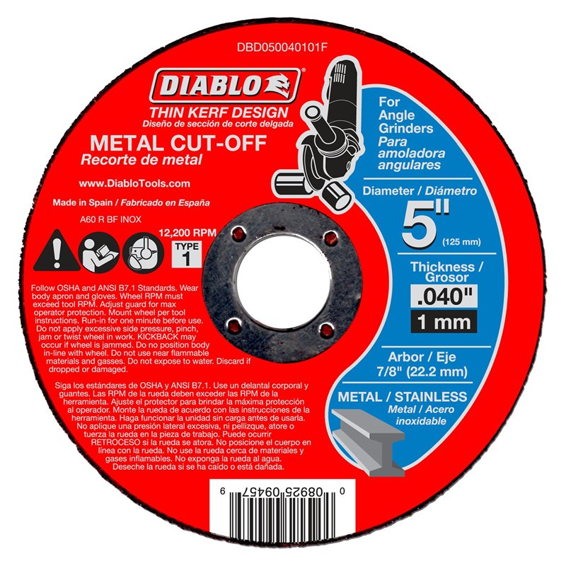 DIABLO DBD050040101F 5"x7/8" ABRASIVE CUT OFF DISC METAL