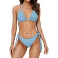 thumbnail image 1 of Femmes Triangle Licol Bikini Ensembles Pompon Solide Maillots de Bain Dos Nu, 1 of 6