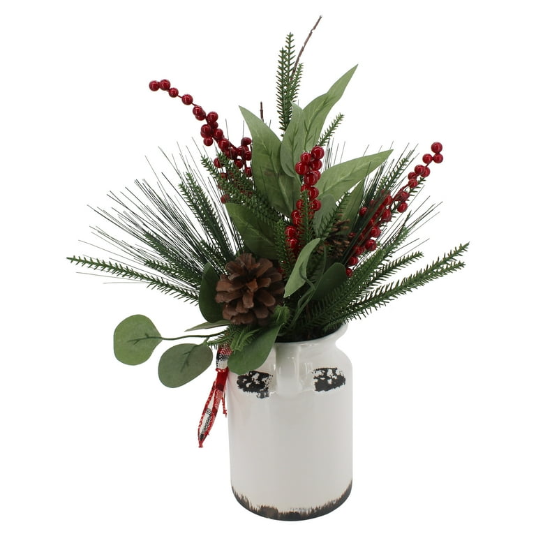 Holiday Time 17” Christmas Artificial Floral Arrangement in White