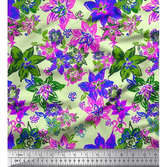 Soimoi Purple Cotton Duck Fabric Floral Print Fabric by Yard 42 Inch Wide