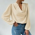 thumbnail image 5 of Kovlvoll Shirts for Women Long Sleeve Fashion Draped Cowl Neck Solid Color Tops Dressy Casual Blouse, 5 of 7