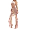 thumbnail image 2 of Women's Long Pants Outfits, Solid Color Halter Bandage Bra Tops + Tassel Decor Pants Shining Set, 2 of 4