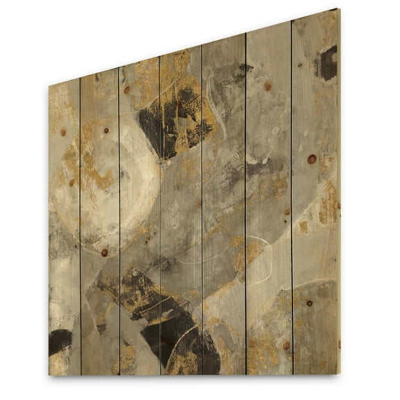 Designart 'Abstract Glam Gold Desert Neutral' Modern & Contemporary Print on Natural Pine Wood
