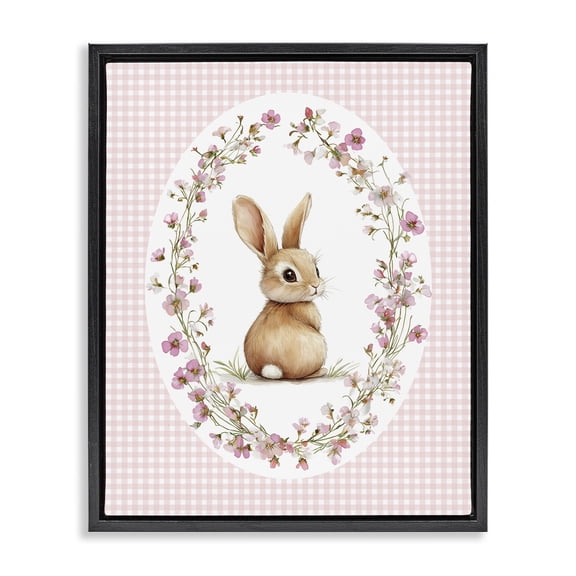 Stupell Industries Cottage Spring Gingham Rabbit Black Floating Frame Canvas Art, 17 x 21, by Christine Simpson Art