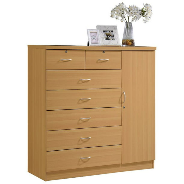 Pemberly Row Tall 7 Drawer Chest with 2 Locking Drawers and Garment Rod