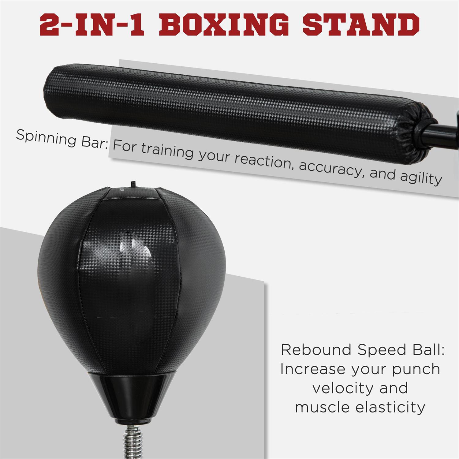 Demi Bonn Free Standing Boxing Bag with Stable Stand Suction Cups Punching Speed Bag Reaction Bar 64-81in Adjustable Height for Teenagers Adults Black