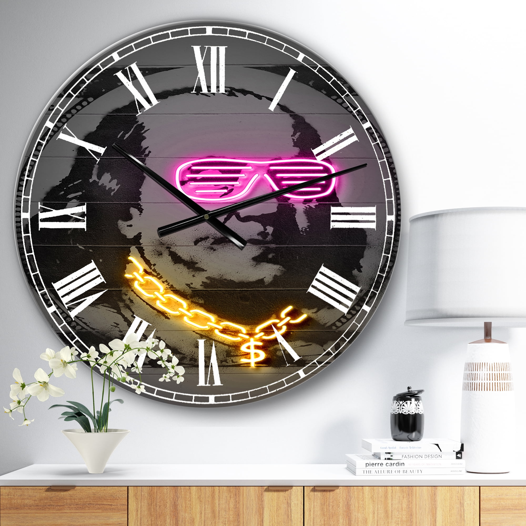 Designart Oversized Gray Analog Round Modern Wall Clocks, CLM25779-C23