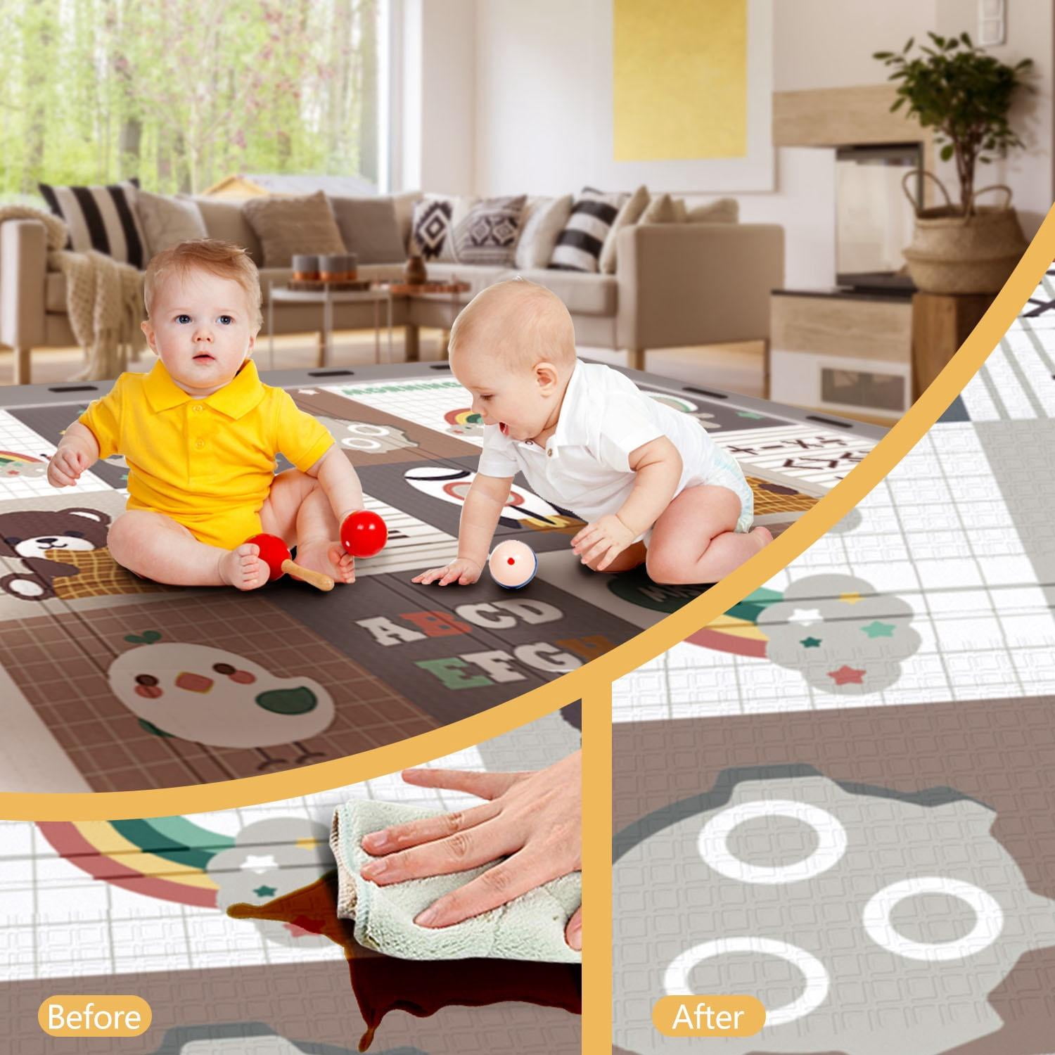 ADHINO Non-Toxic 79"x71" Foldable Waterproof Baby Foam Play & Crawl Mat, Anti-Slip Infant-Toddler Floor Mat